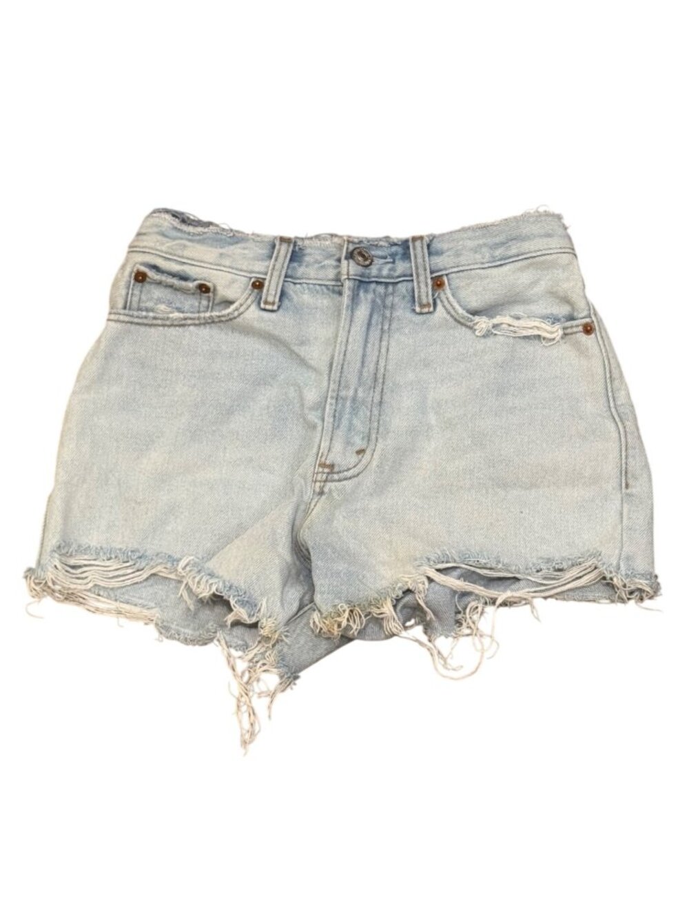 Abercrombie & Fitch Annie High Rise Distressed Denim Shorts Size 00 Light Wash C